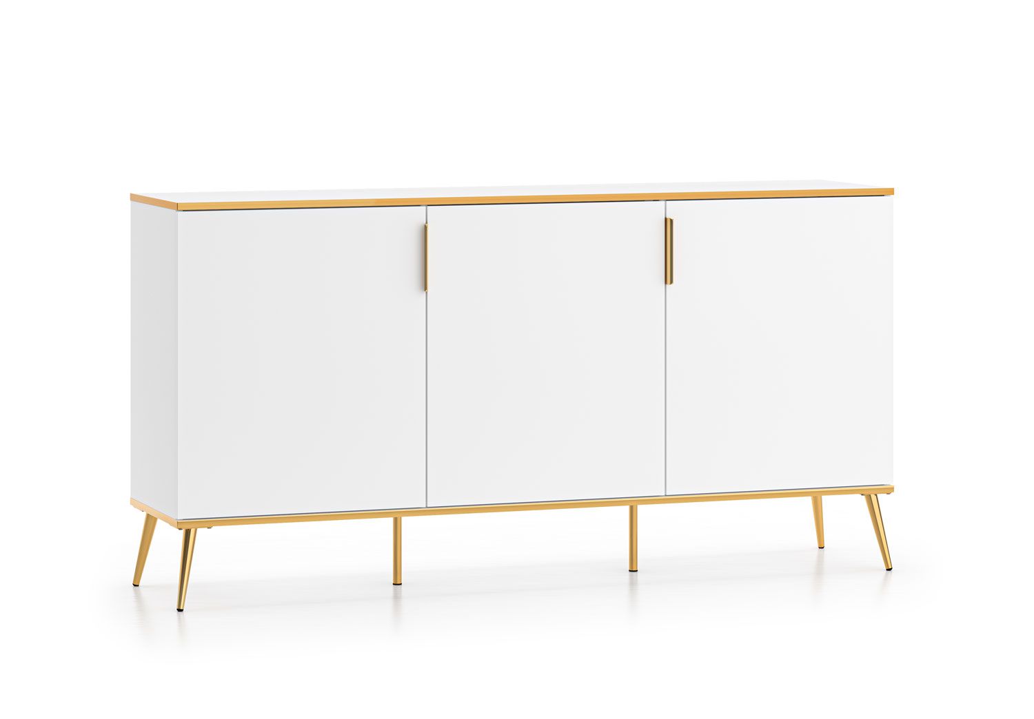 Sideboard / Kommode sechs Fächer Breckenridge 04, Farbe: Weiß, Soft-Close-System, Maße: 88 x 170 x 40 cm, mit drei Türen, Push-to-open Funktion