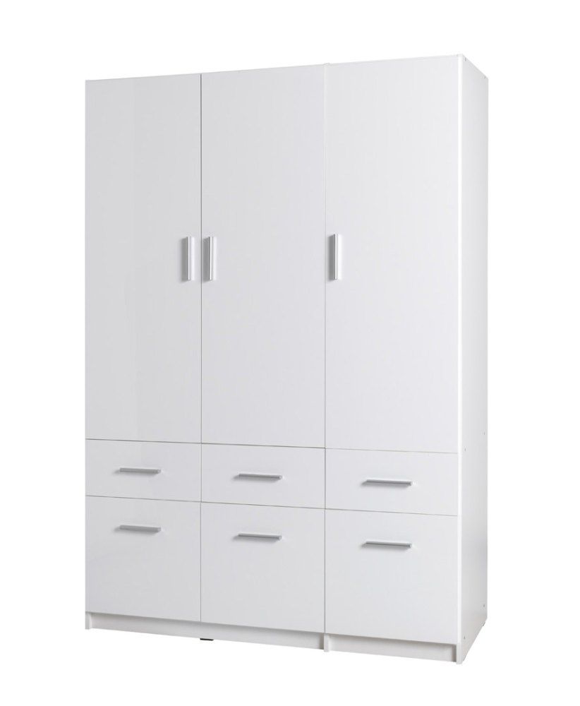 Drehtürenschrank / Kleiderschrank Messini 04, Farbe: Weiß / Weiß Hochglanz - Abmessungen: 198 x 136 x 54 cm (H x B x T)