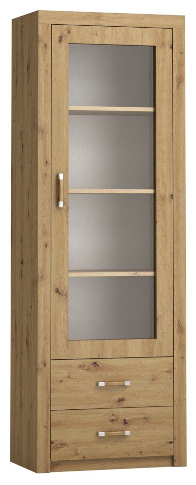 Vitrine Vanimo 23, Farbe: Eiche - Abmessungen: 202 x 70 x 42 cm (H x B x T)