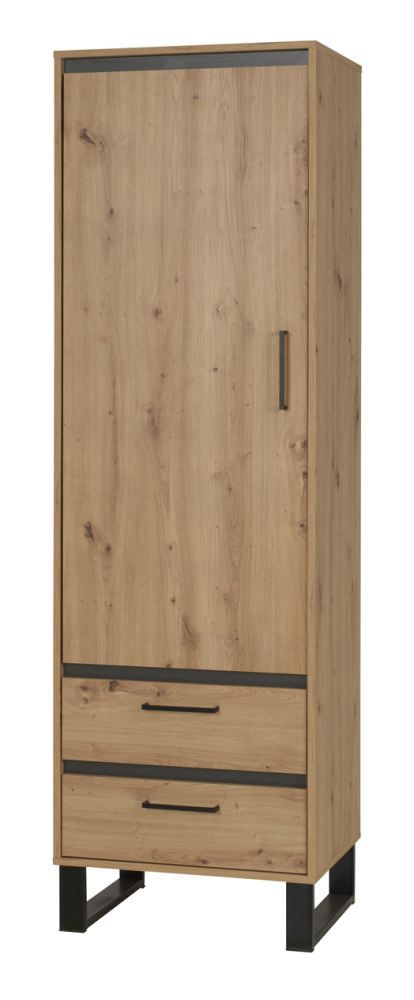 Schrank Kanel 04, Farbe: Eiche / Anthrazit - Abmessungen: 195 x 60 x 41 cm (H x B x T)