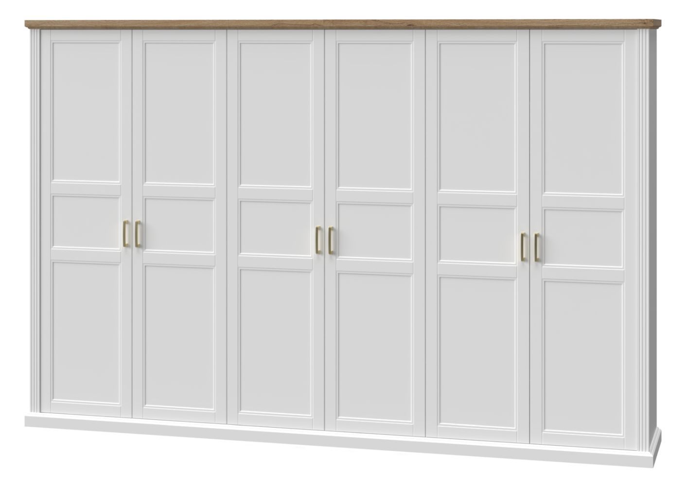 Drehtürenschrank / Kleiderschrank Lotofaga 18, Farbe: Weiß / Walnuss - 227 x 346 x 59 cm (H x B x T)