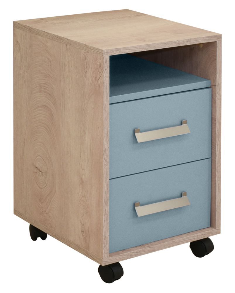 Kinderzimmer - Rollcontainer Koa 10, Farbe: Eiche / Blau - Abmessungen: 64 x 40 x 42 cm (H x B x T)