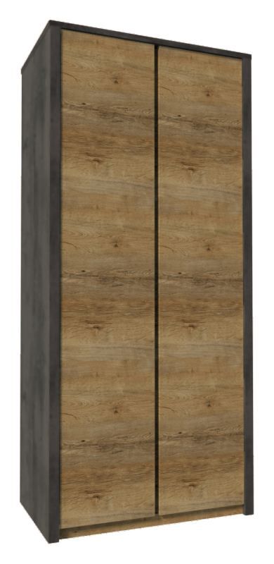 Drehtürenschrank / Kleiderschrank Selun 05, Farbe: Eiche Dunkelbraun / Grau - 197 x 90 x 53 cm (H x B x T)