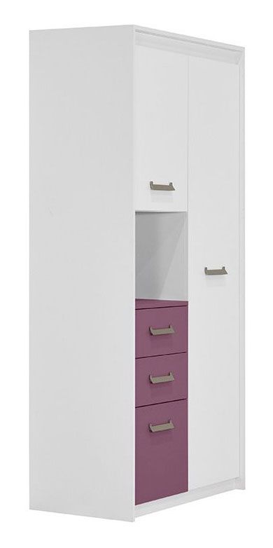 Kinderzimmer - Schrank Koa 05, Farbe: Weiß / Violett - Abmessungen: 203 x 96 x 52 cm (H x B x T)