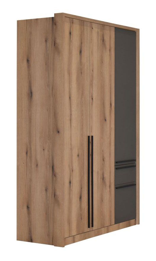 Drehtürenschrank / Kleiderschrank Cerdanyola 02, Farbe: Eiche / Grau - Abmessungen: 216 x 147 x 56 cm (H x B x T)