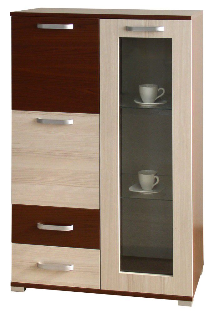 Vitrine Cikupa 16, Farbe: Nuss / Ulme - Abmessungen: 130 x 80 x 40 cm (H x B x T)