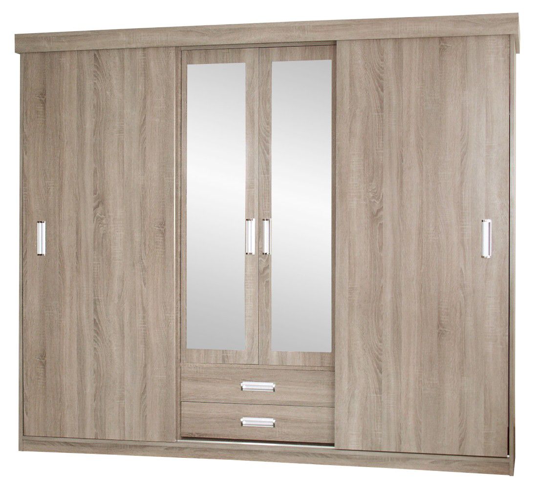 Schiebetürenschrank / Kleiderschrank Kikori 13, Farbe: Sonoma Eiche - Abmessungen: 210 x 240 x 62 cm (H x B x T)