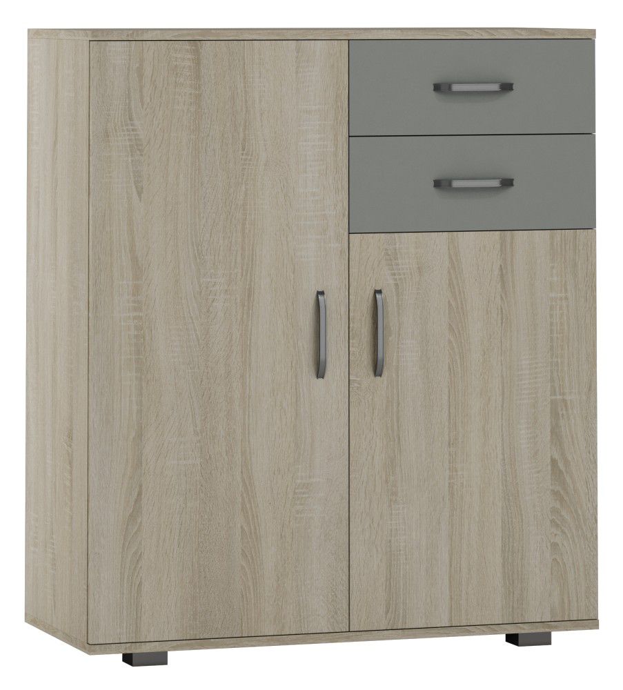 Kommode Ciomas 11, Farbe: Sonoma Eiche / Grau - Abmessungen: 104 x 90 x 40 cm (H x B x T)