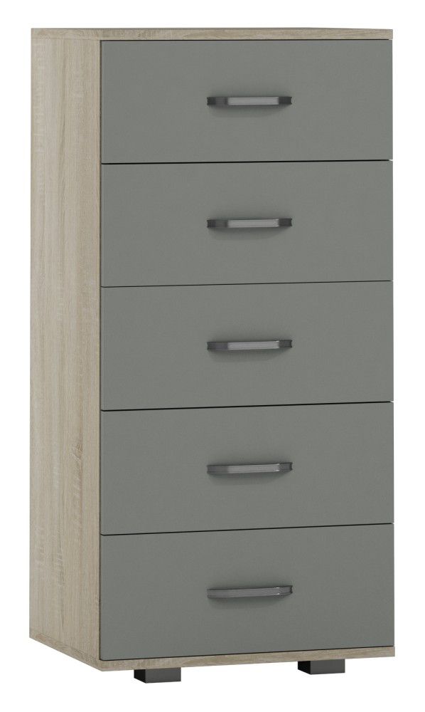 Kommode Ciomas 13, Farbe: Sonoma Eiche / Grau - Abmessungen: 104 x 50 x 40 cm (H x B x T)