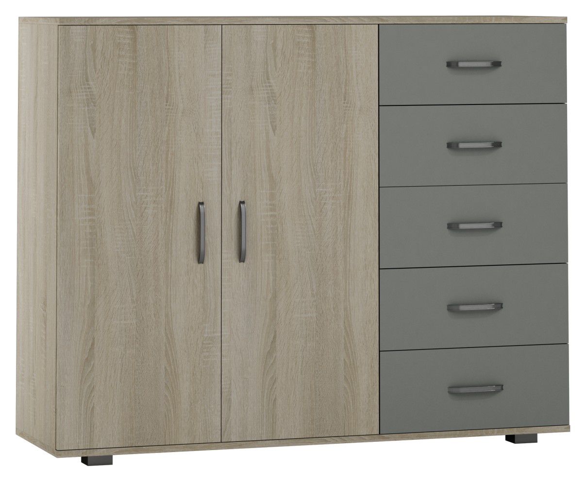 Kommode Ciomas 10, Farbe: Sonoma Eiche / Grau - Abmessungen: 104 x 130 x 40 cm (H x B x T)