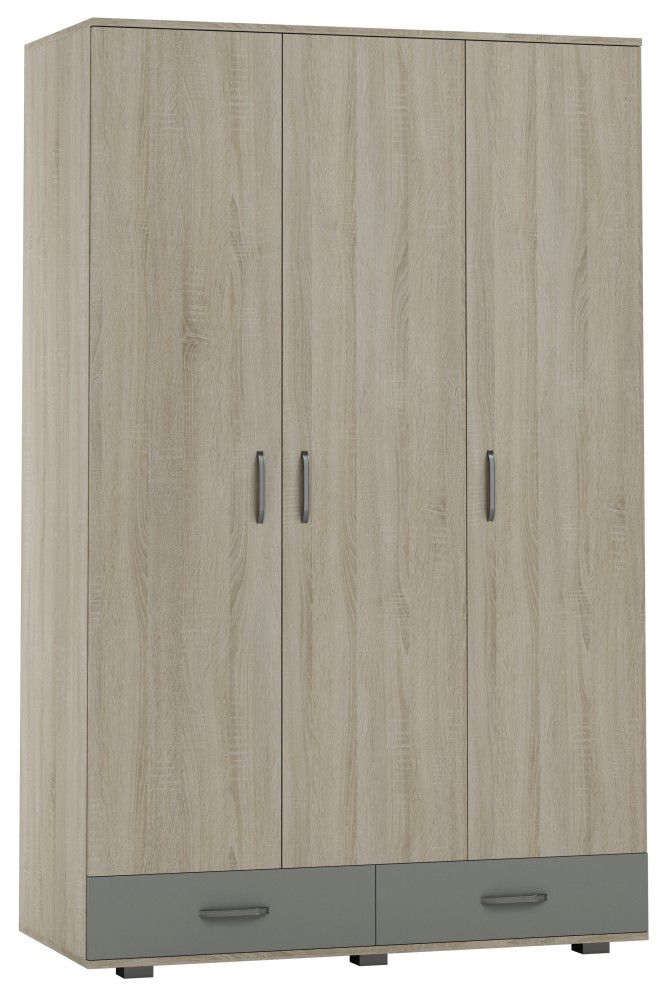 Drehtürenschrank / Kleiderschrank Ciomas 23, Farbe: Sonoma Eiche / Grau - Abmessungen: 190 x 120 x 55 cm (H x B x T)