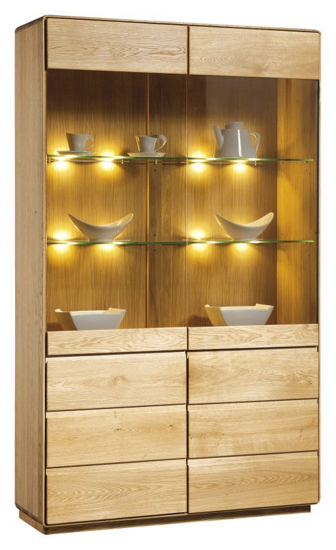 Vitrine Fazenda 05, Farbe: Natur, Eiche teilmassiv – 200 x 119 x 41 cm (H x B x T)