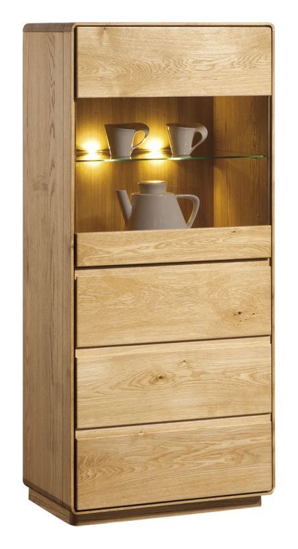 Vitrine Fazenda 21, Farbe: Natur, Eiche teilmassiv – 135 x 61 x 41 cm (H x B x T)