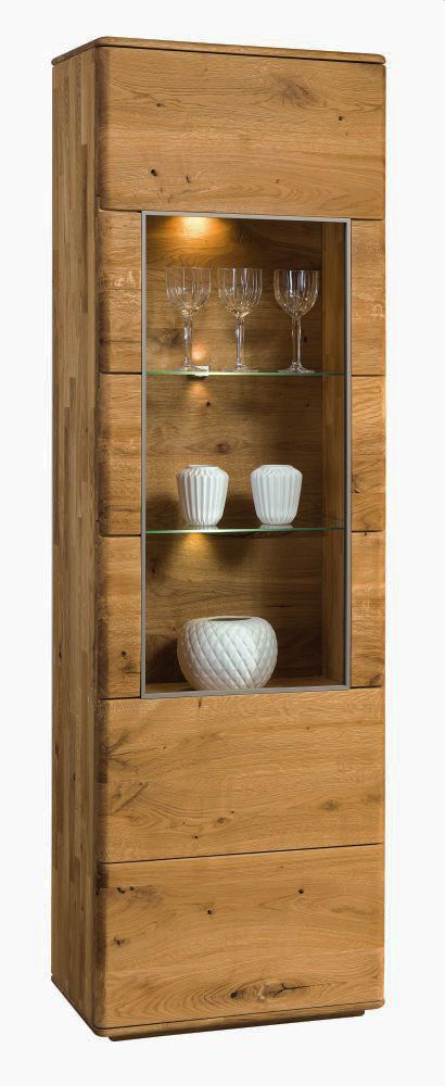 Vitrine Lencois 08, Farbe: Natur, Eiche massiv geölt und gebürstet, Türanschlag links – Abmessungen: 201 x 62 x 39 (H x B x T)