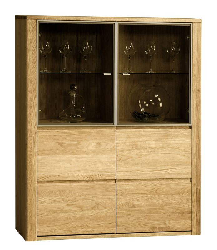 Vitrine Jussara 02, Farbe: Natur, Eiche teilmassiv - 150 x 124 x 42 cm (H x B x T)