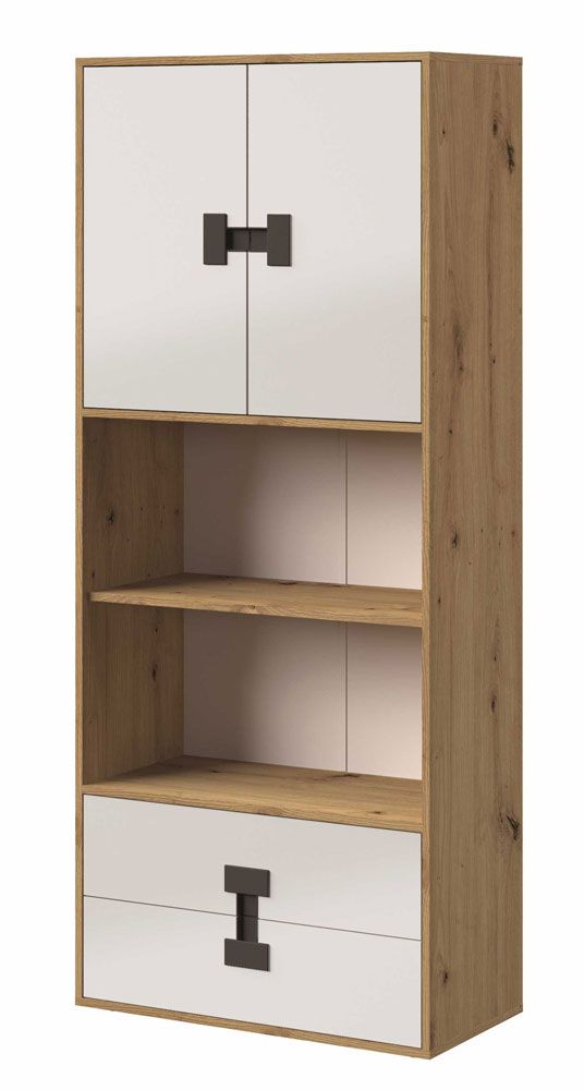 Jugendzimmer - Schrank Garian 05, Farbe: Eiche / Weiß / Grau, Abmessungen: 191 x 80 x 40 cm (H x B x T)