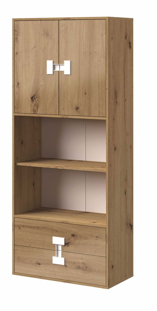 Jugendzimmer - Schrank Garian 05, Farbe: Eiche / Weiß, Abmessungen: 191 x 80 x 40 cm (H x B x T)