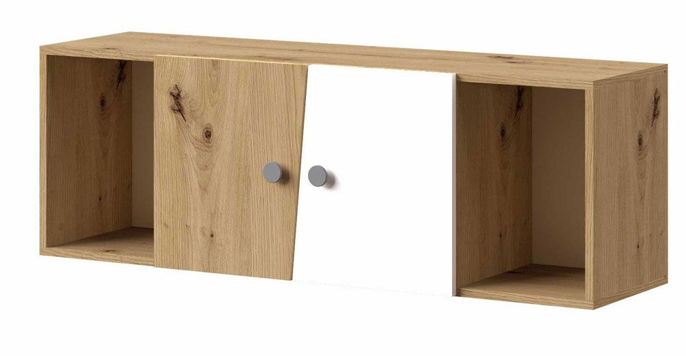 Hängeschrank Sirte 13, Farbe: Eiche / Weiß / Grau matt - Abmessungen: 41 x 120 x 32 cm (H x B x T)