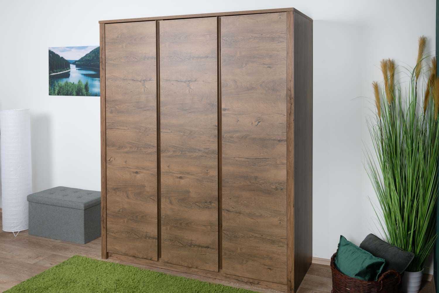 Drehtürenschrank / Kleiderschrank Selun 18, Farbe: Eiche Dunkelbraun - 197 x 166 x 53 cm (H x B x T)