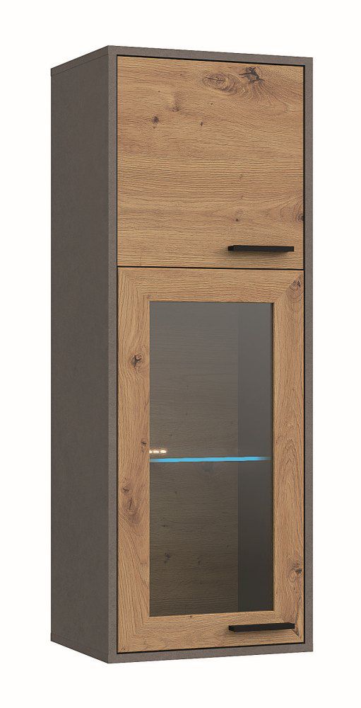 Hängevitrine Montalin 09, Farbe: Eiche / Grau - 109 x 40 x 32 cm (H x B x T)