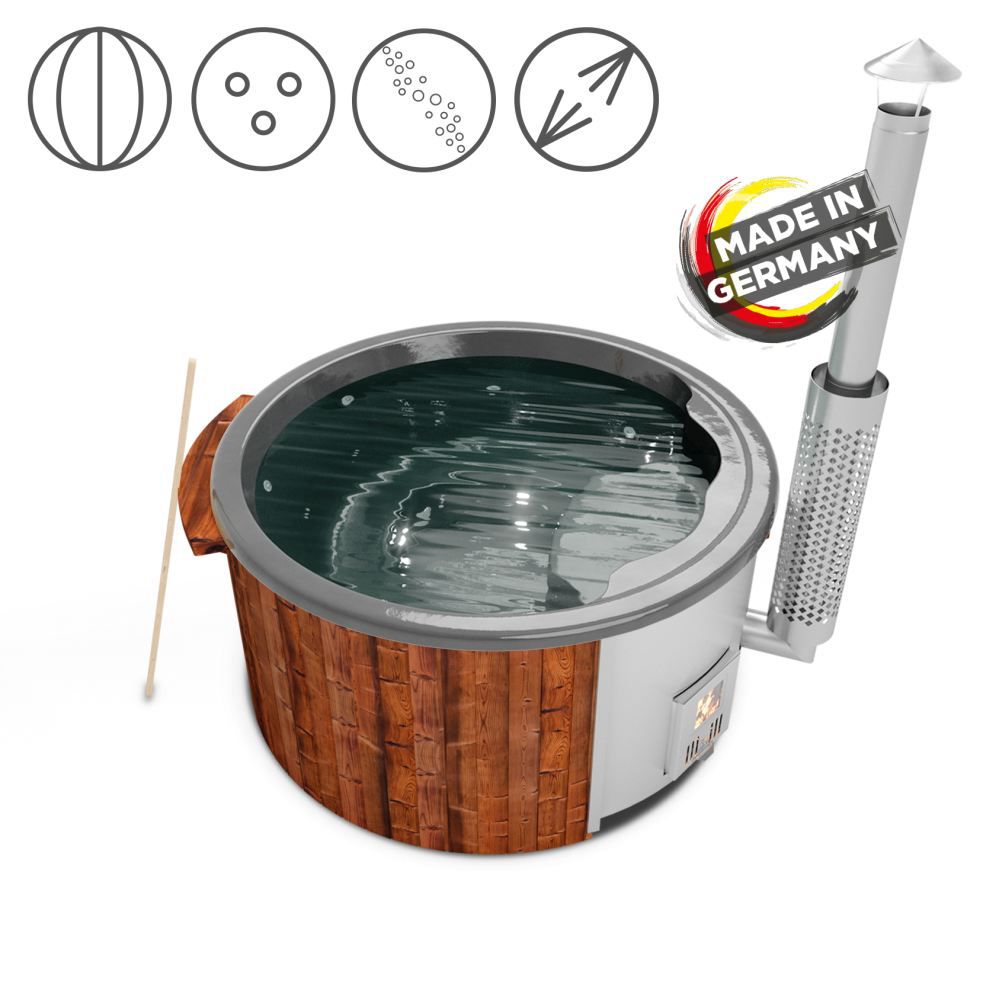 Hot Tub 03 aus Thermoholz mit LED-Beleuchtung, Thermodeckel, Kombimassagedüsen und Wärmedämmung, Wanne: Anthrazit, Innendurchmesser: 180 cm