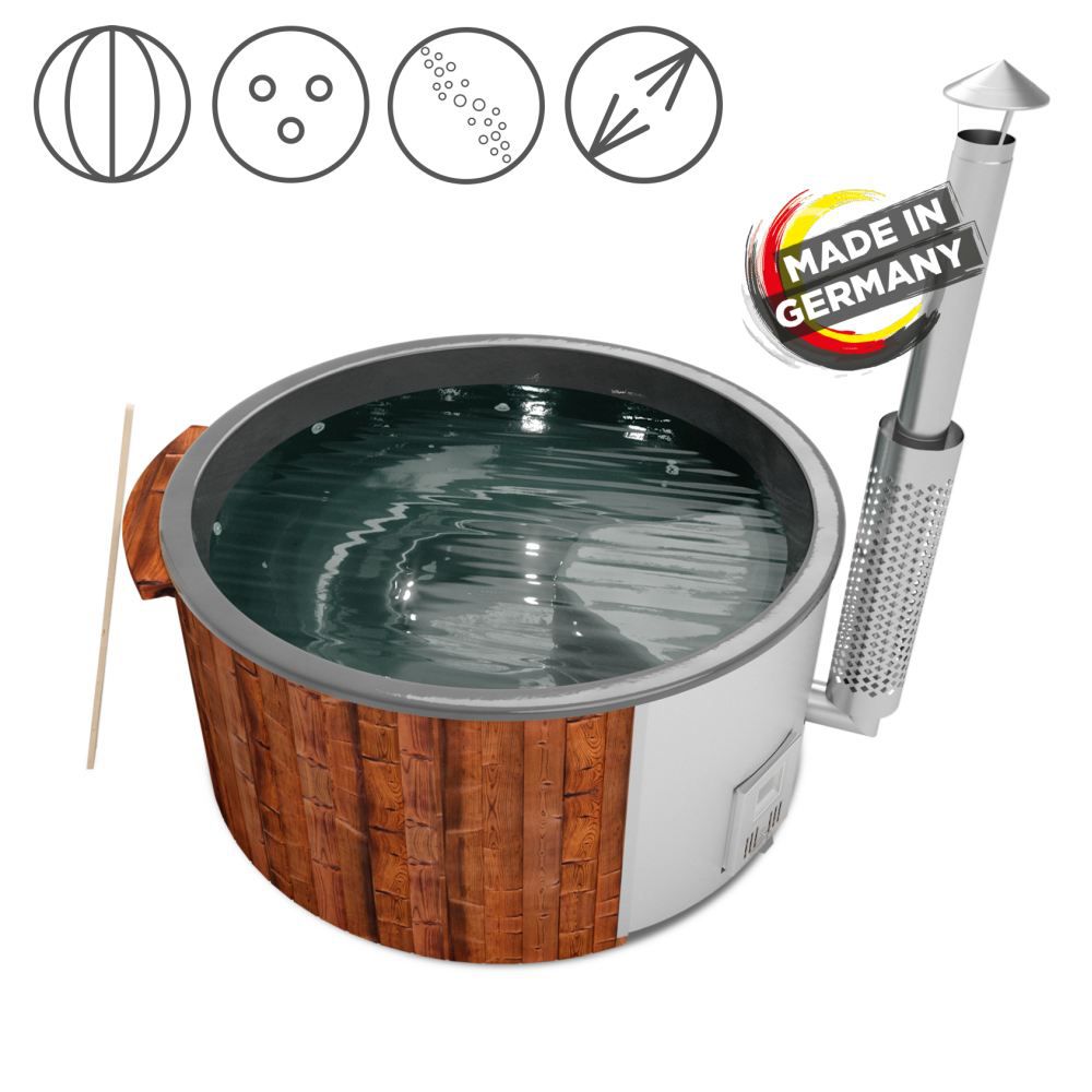 Hot Tub 03 aus Thermoholz mit LED-Beleuchtung, Thermodeckel, Kombimassagedüsen und Wärmedämmung, Wanne: Anthrazit, Innendurchmesser: 200 cm