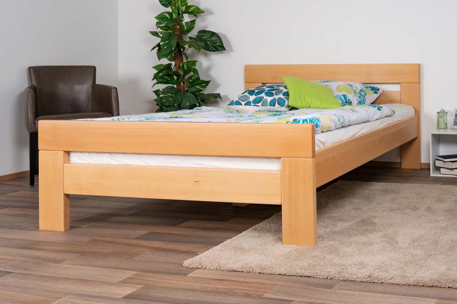 Doppelbett "Easy Premium Line" K6 in Überlänge, 140 x 220 cm Buche Vollholz massiv natur