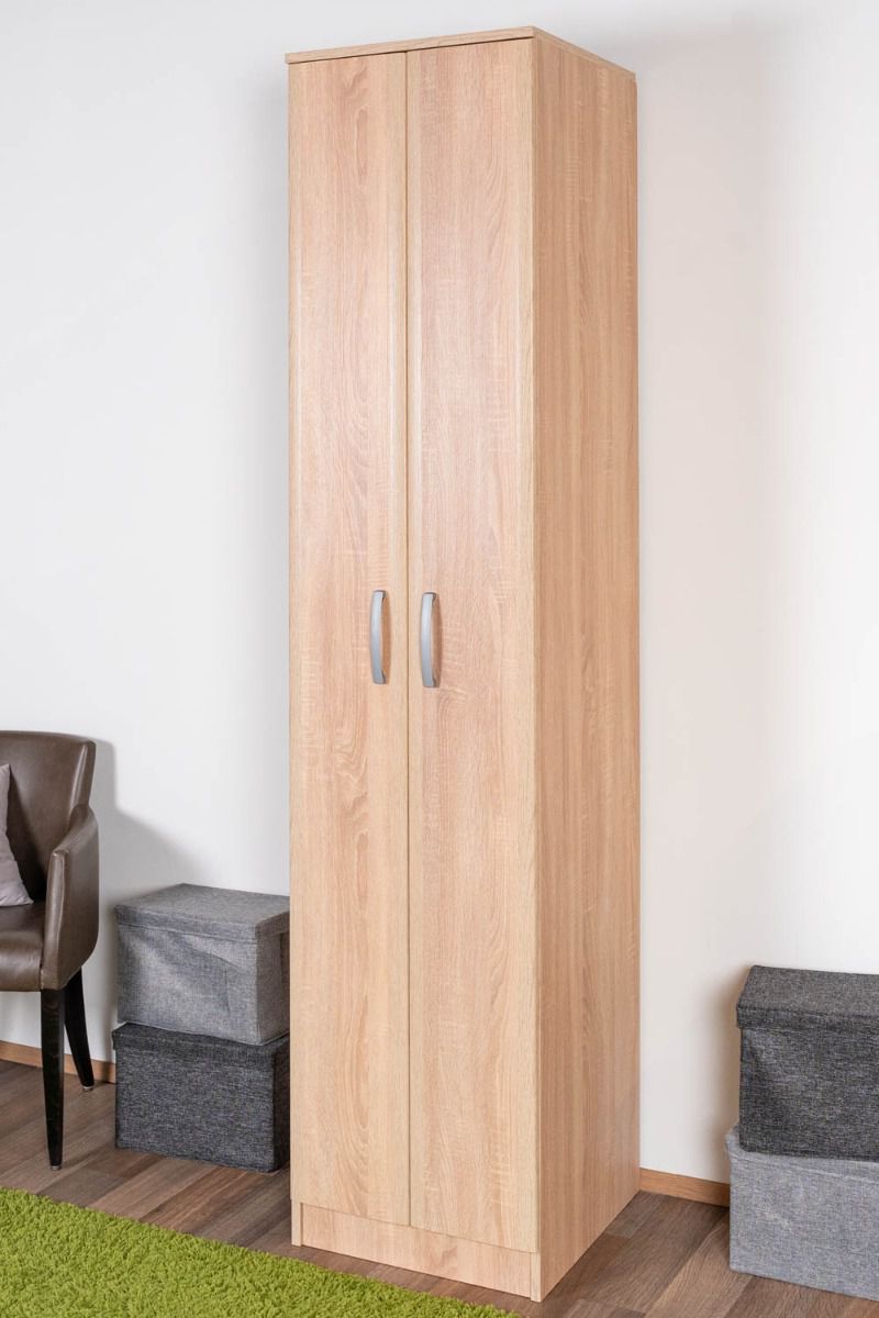 Drehtürenschrank / Kleiderschrank Muros 01, Farbe: Eiche Braun - 222 x 50 x 52 cm (H x B x T)