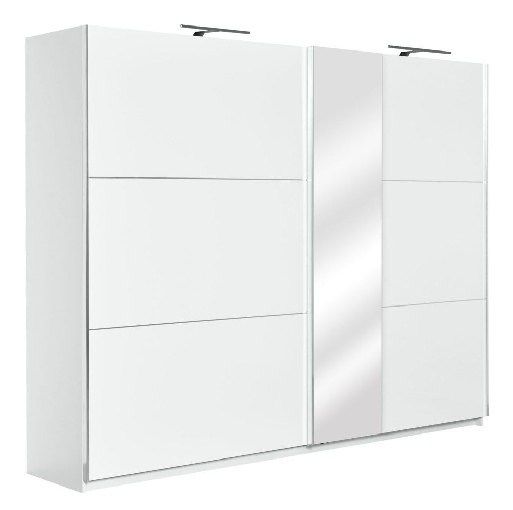 Schiebetürenschrank / Kleiderschrank Sabadell 14, Farbe: Weiß / Weiß Hochglanz - 222 x 269 x 64 cm (H x B x T)