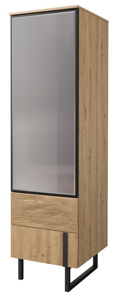 Schrank Slatina 46, Farbe: Eiche / Schwarz, teilmassiv - Abmessungen: 203 x 56 x 63 cm (H x B x T)