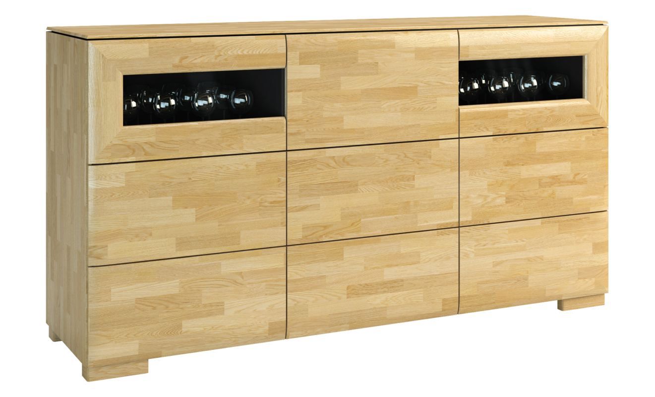 Kommode / Sideboard "Lipik" 08, Farbe: Eiche / Schwarz, teilmassiv - Abmessungen: 97 x 182 x 50 cm (H x B x T)