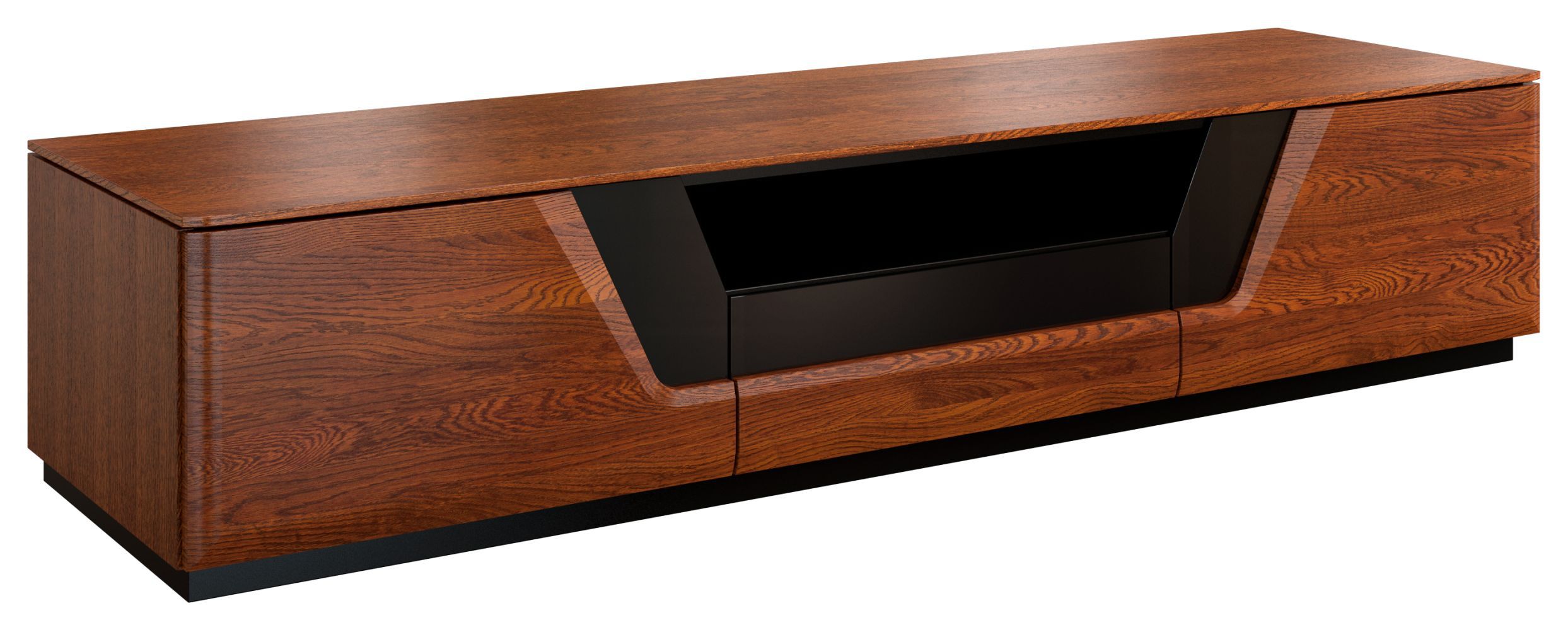 TV-Unterschrank "Medulin" 20, Farbe: Walnuss / Schwarz, teilmassiv - Abmessungen: 38 x 182 x 50 cm (H x B x T)