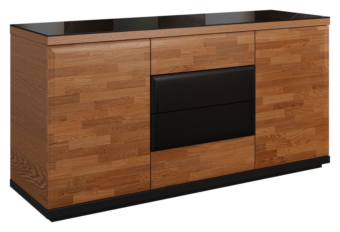 Kommode / Sideboard "Postira" 10, Farbe: Walnuss / Schwarz, teilmassiv - Abmessungen: 82 x 163 x 51 cm (H x B x T)