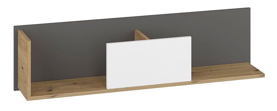 Jugendzimmer - Hängeregal / Wandregal Sallingsund 10, Farbe: Eiche / Weiß / Anthrazit - Abmessungen: 30 x 120 x 22 cm (H x B x T)