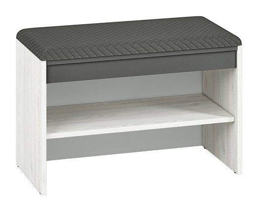 Sitzbank mit Stauraum / Schuhregal Fjends 03, Farbe: Kiefer weiß / Anthrazit - Abmessungen: 47 x 70 x 34 cm (H x B x T)