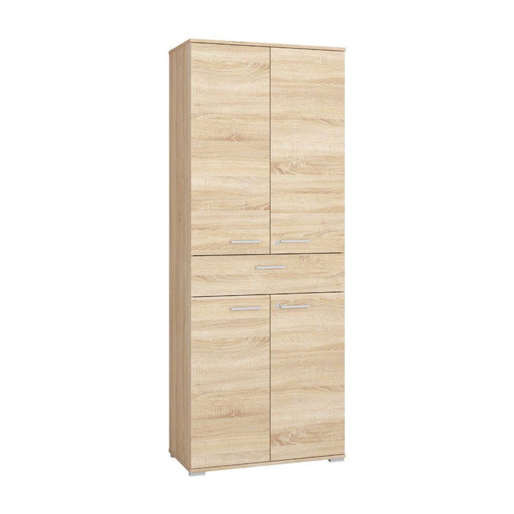 Schrank Tapachula 02, Farbe: Sonoma Eiche hell - Abmessungen: 203 x 79 x 40 cm (H x B x T), mit 4 Türen, 1 Schublade und 5 Fächern