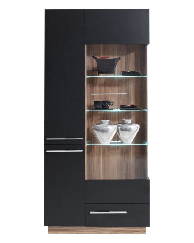 Vitrine / Schrank "Tinlot" 03, Schwarz / Walnuss - Abmessungen: 193 x 90 x 40 cm (H x B x T)