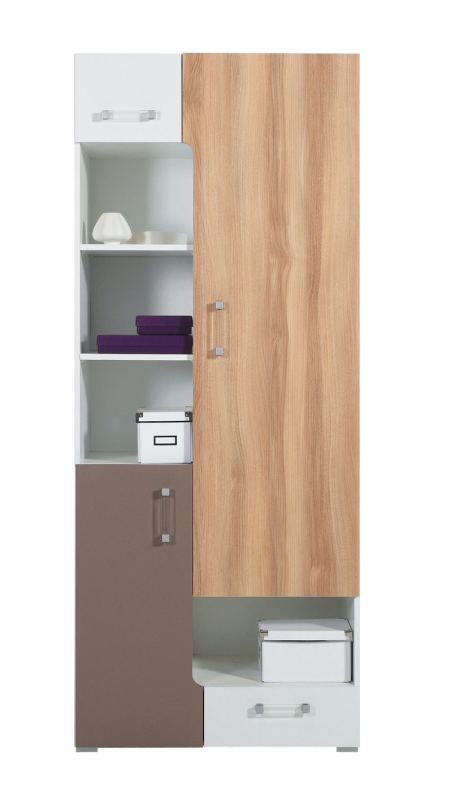 Jugendzimmer - Schrank "Lian" 05, Hellbraun / Weiß / Cappuccino - Abmessungen: 195 x 80 x 40 cm (H x B x T)