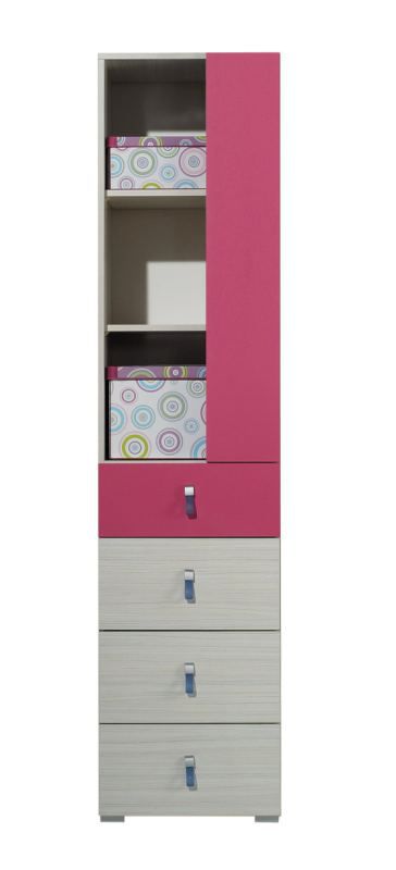 Kinderzimmer - Schrank "Felipe" 06, Rosa / Weiß - Abmessungen: 190 x 45 x 40 cm (H x B x T)