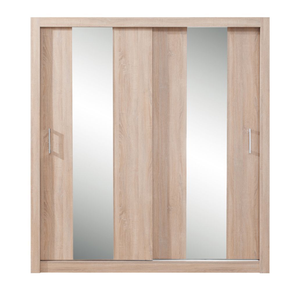 Schiebetürenschrank / Kleiderschrank Zwalm 02, Farbe: Eiche - Abmessungen: 215 x 200 x 60 cm (H x B x T)