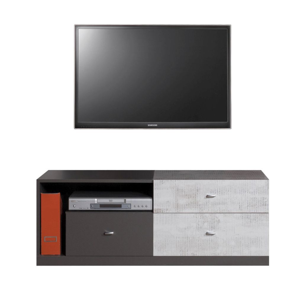 Jugendzimmer TV Unterschrank Ohey 08, Farbe: Dunkelgrau / Hellgrau - Abmessungen: 45 x 120 x 50 cm (H x B x T)