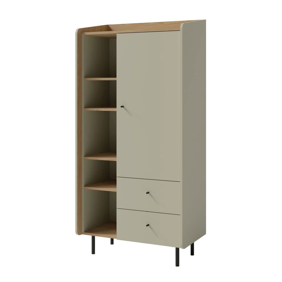 Eleganter Schrank Sampont 05, Mintgrün / Eiche dunkel, 170 x 80 x 42 cm, mit 9 Fächern und 2 Schubladen, ABS-Kanten, exakte Konstruktion, langlebig