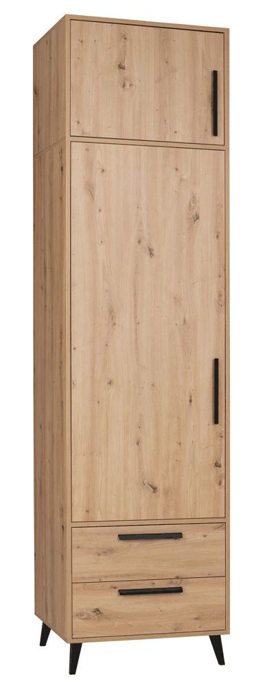 Kleiderschrank & Schrankaufsatz mit viel Stauraum Gondomar 09, Farbe: Eiche Artisan - Abmessungen: 240 x 63 x 54 cm (H x B x T), mit 2 Türen und 5 Fächern