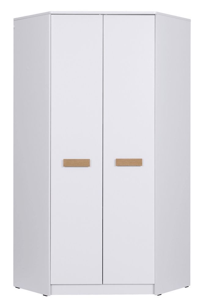 Eckkleiderschrank mit viel Stauraum Fafe 08, Farbe: Eiche Riviera / Weiß - Abmessungen: 195 x 91 x 91 cm (H x B x T), mit 2 Kleiderstangen und 10 Fächern