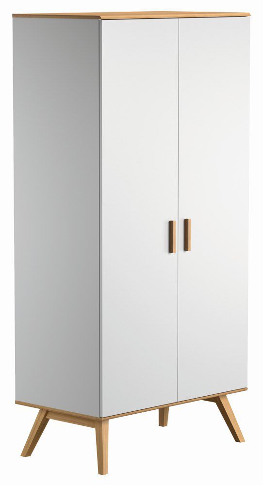 Drehtürenschrank / Kleiderschrank Skady 04, Farbe: Weiß / Eiche - Abmessungen: 208 x 100 x 58 cm (H x B x T)