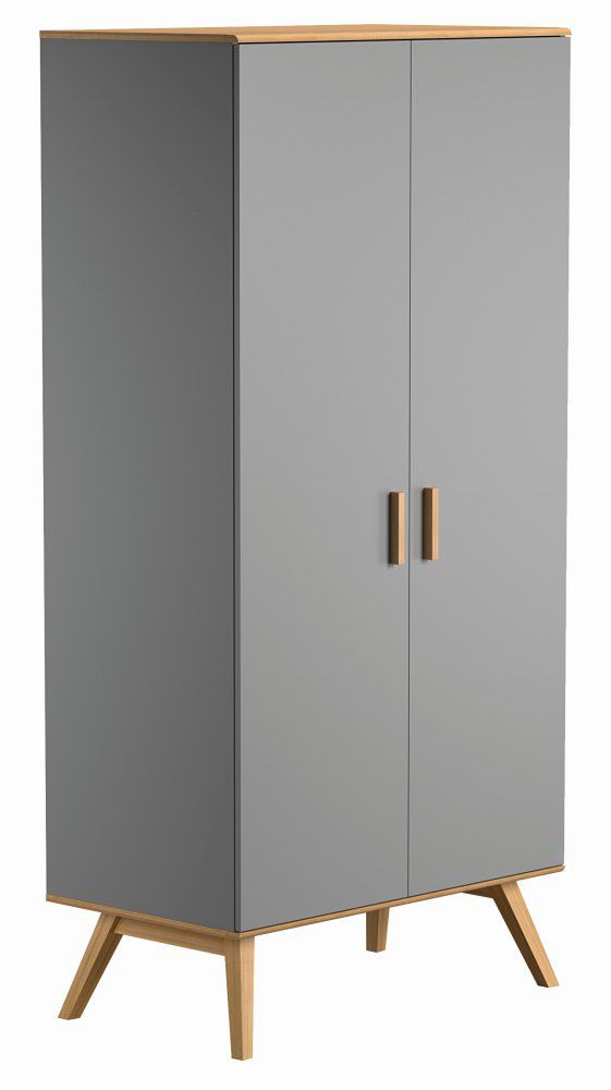 Drehtürenschrank / Kleiderschrank Skady 08, Farbe: Grau / Eiche - Abmessungen: 208 x 100 x 58 cm (H x B x T)