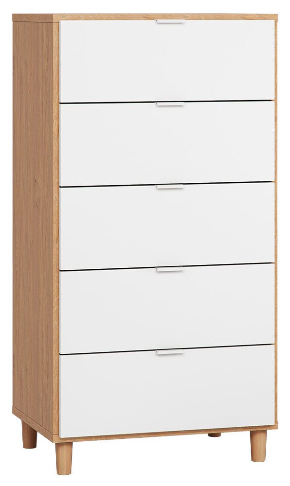 Kommode Arbolita 09, Farbe: Eiche / Weiß - Abmessungen: 122 x 63 x 47 cm (H x B x T)