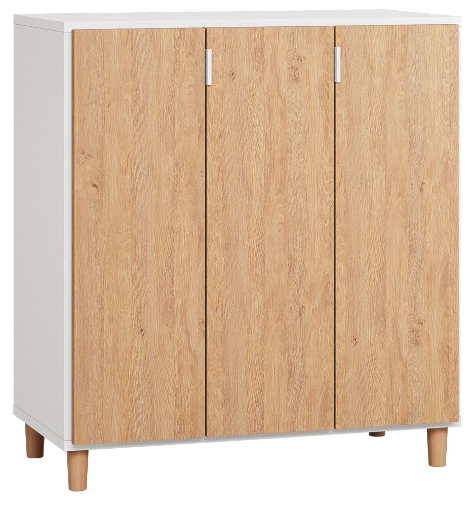 Kommode Arbolita 32, Farbe: Weiß / Eiche - Abmessungen: 100 x 90 x 47 cm (H x B x T)