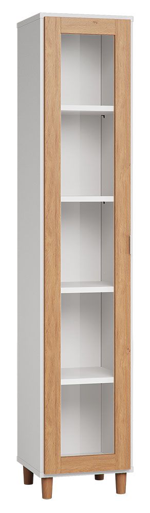 Vitrine Arbolita 35, Farbe: Weiß / Eiche - Abmessungen: 195 x 39 x 40 cm (H x B x T)