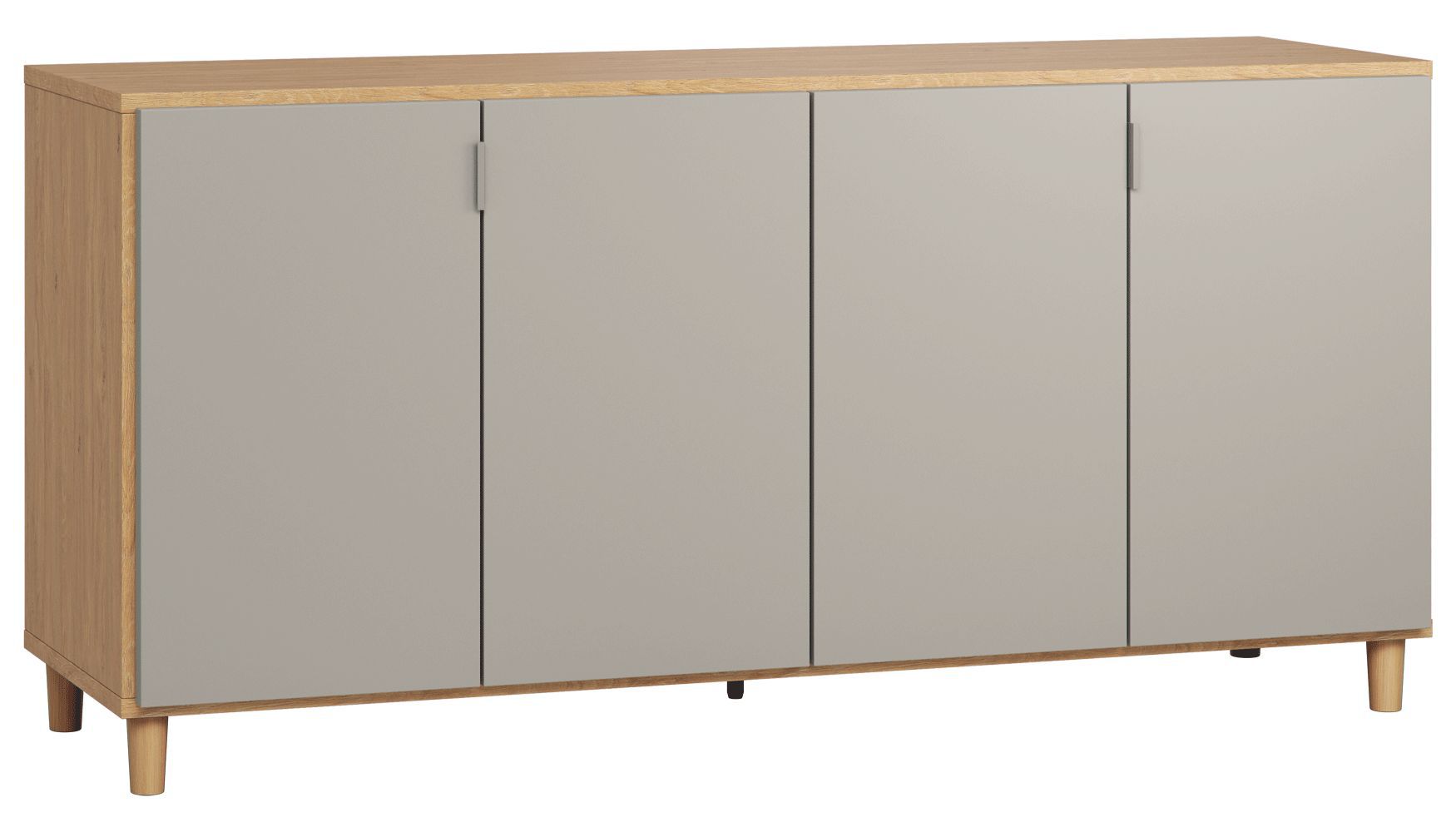 Kommode Nanez 04, Farbe: Eiche / Grau - Abmessungen: 78 x 160 x 47 cm (H x B x T)